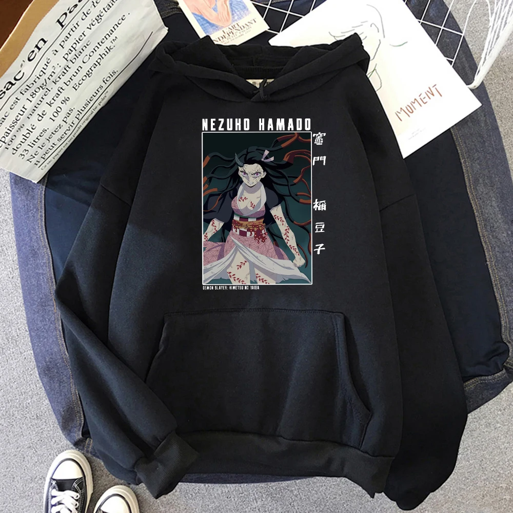 

Толстовки большого размера Demon Slayer с принтом аниме незуко, винтажные осенне-зимние пуловеры, японская одежда, эстетический панк-стиль