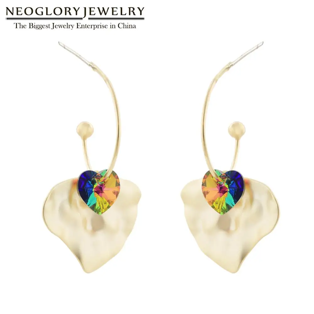 Neoglory уникальный геометрический удар Двойное сердце кристаллический крючок