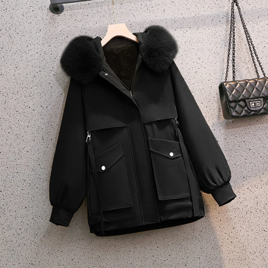 

Beardon 2022 Winter New Plus Size 4XL Big Collar Fur Parka Thick Cotton-Padded Jacket Women Large Size Hooded Coat Women