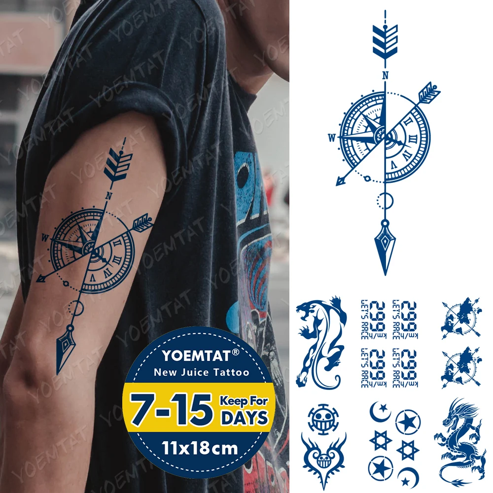 

Juice Ink Lasting Waterproof Temporary Tattoo Sticker Clock Compass Earth Flash Tattoos Woman Arm Thigh Body Art Fake Tatto Male