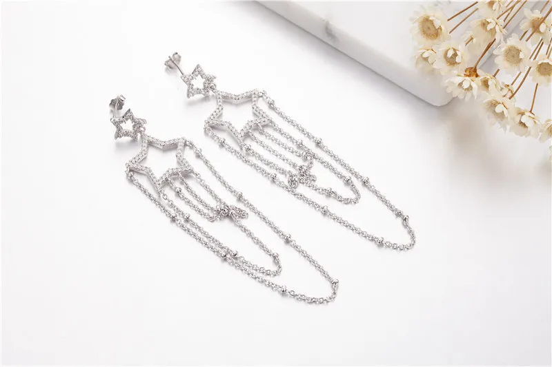 Женские длинные серьги-кисточки с фианитом серебро 925 пробы | Украшения и