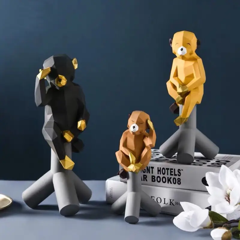 [HHT] Современная Статуя животных из смолы геометрические украшения с обезьяной