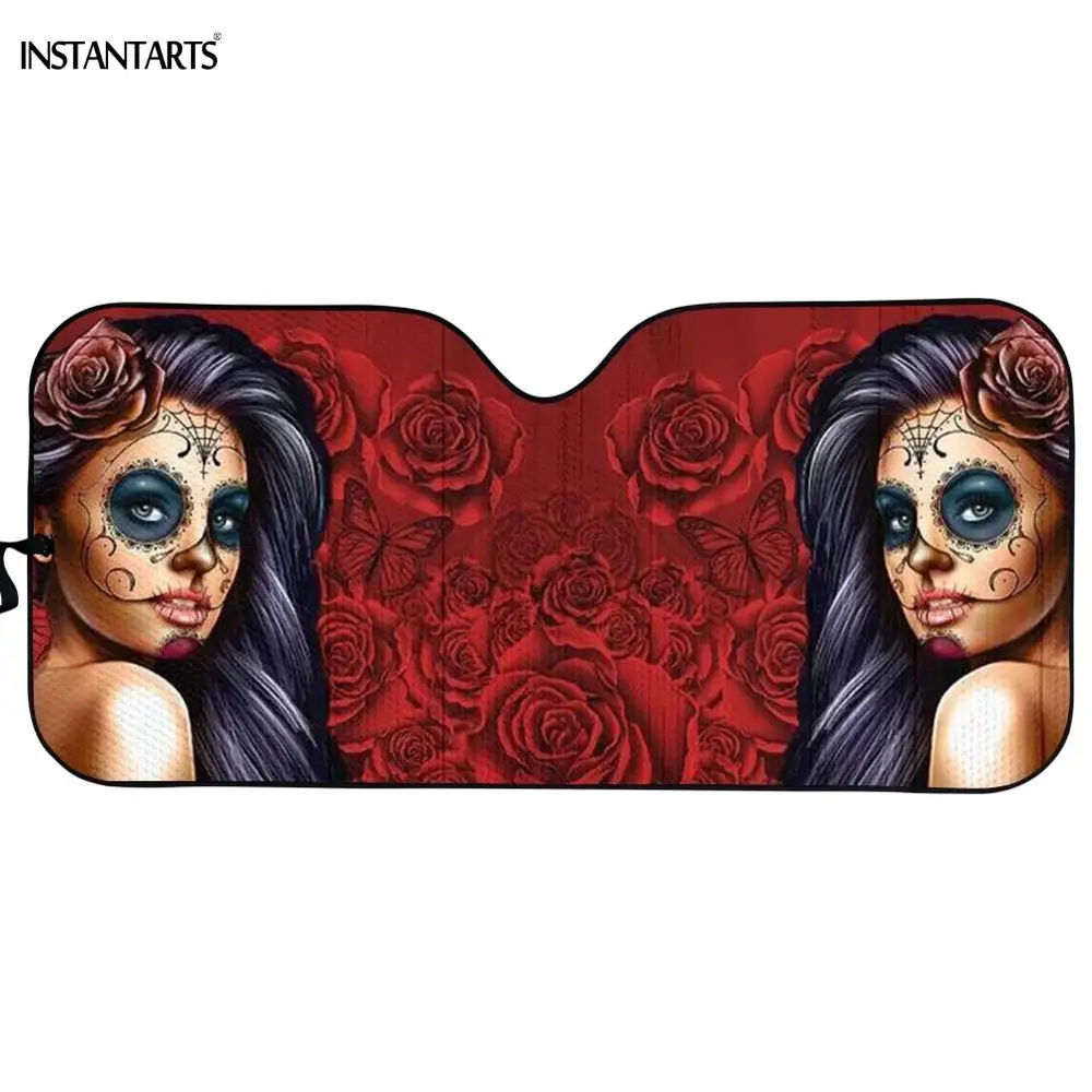 Автомобильный солнцезащитный козырек INSTANTARTS Calavera Girl красный/синий с