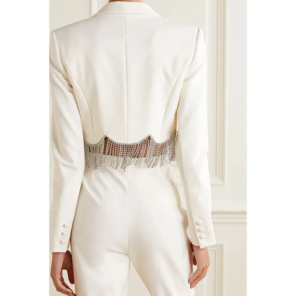 Модные женские белые Костюмные брюки белый комплект соблазнительные прямые с