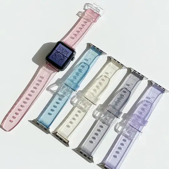 

Colors Change Transparent TPU Strap For Apple Watch band 44mm 40mm 38mm 42mm Watchbands Bracelet for iWatch Series 7 6 SE 5 4 3