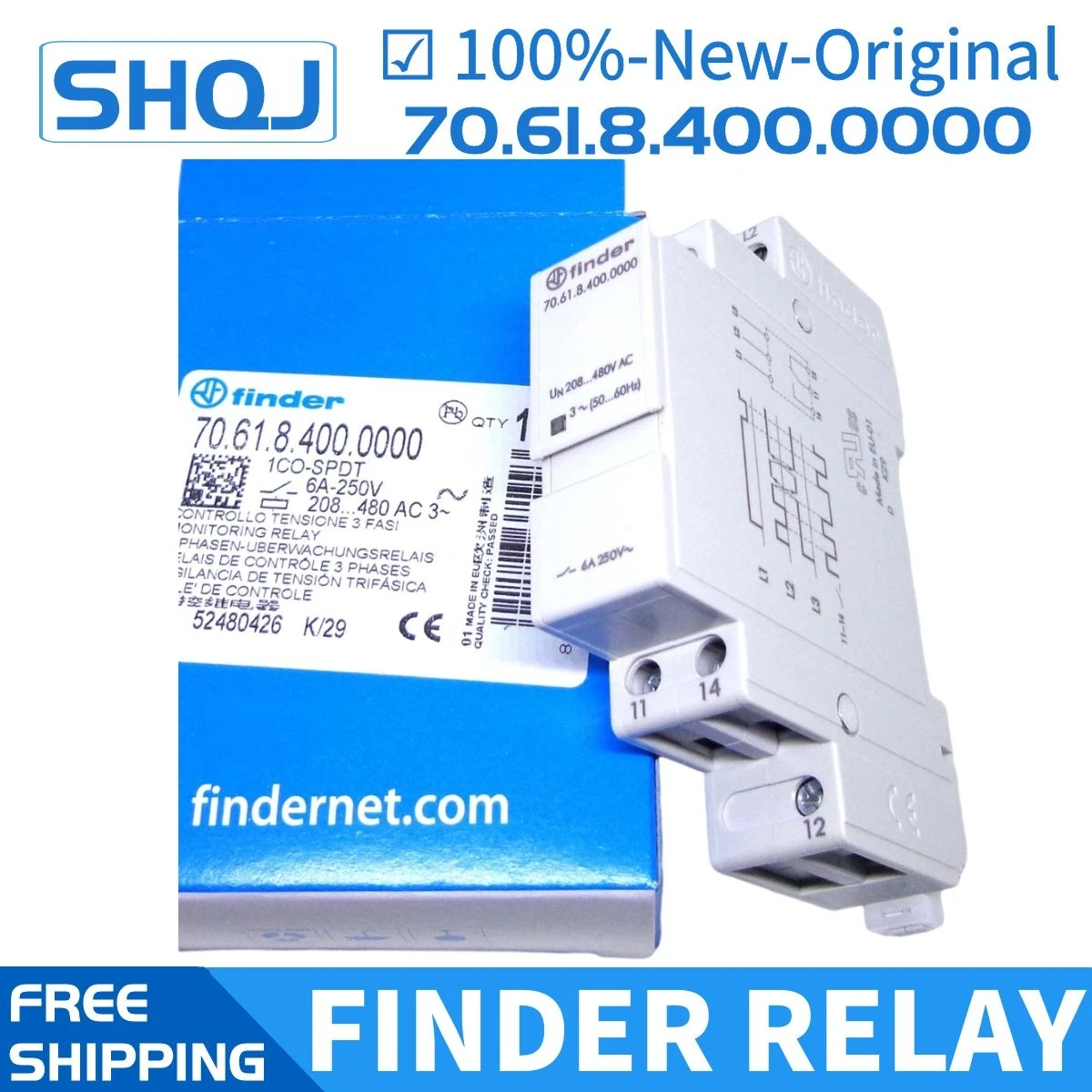 

finder relay 70.61.8.400.0000 208-480VAC 1CO-SPDT 6A 100%-new-original