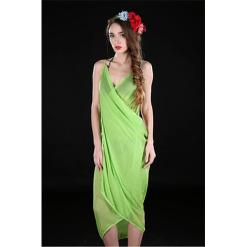 light green Новинка, Пляжное бикини, шифоновое, дышащее, пляжная одежда, летний купальник, сексуальный, прозрачный, Пляжное Платье, saida de praia napeo - Цвет: light green