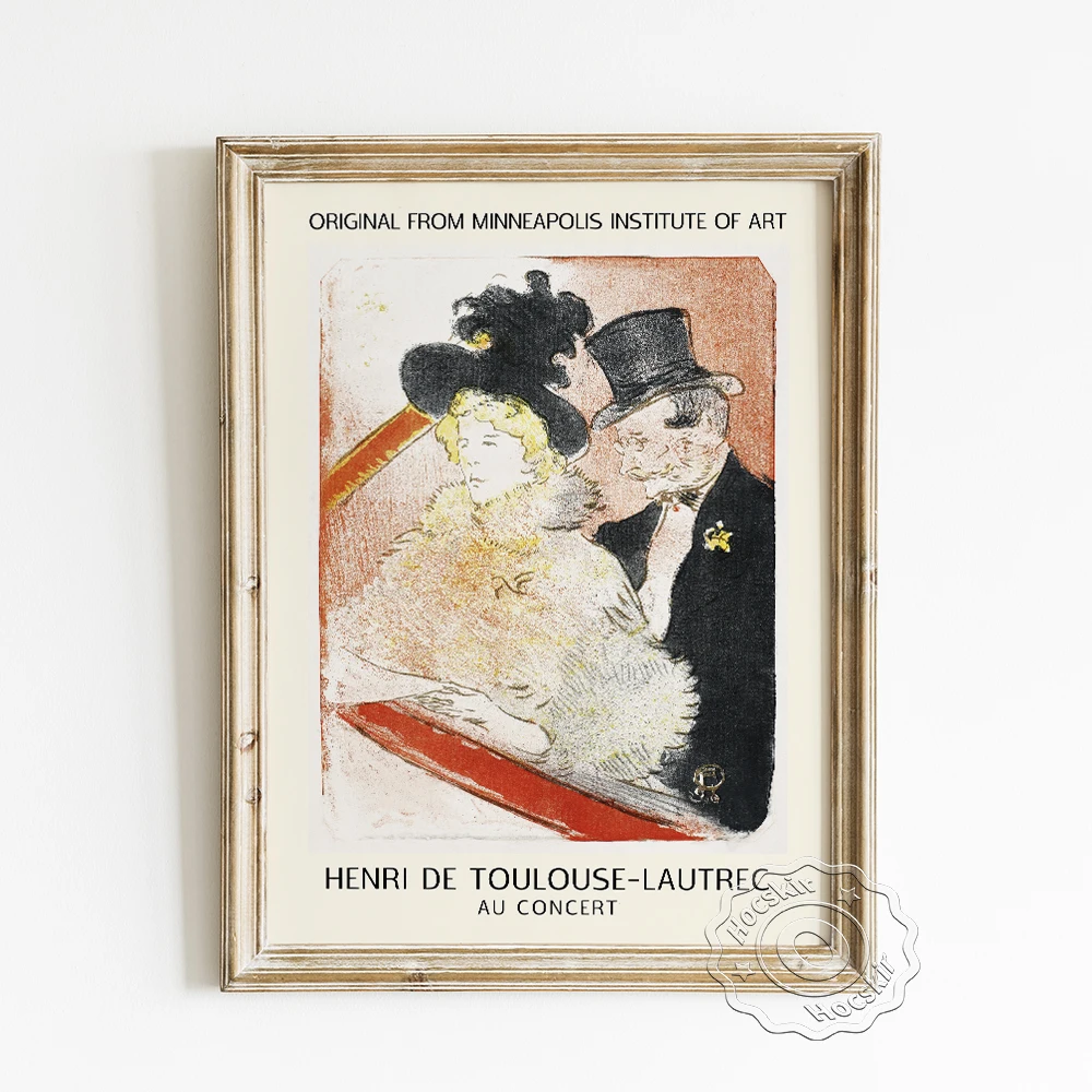 

Henri De Toulouse Lautrec Exhibition Museum Poster, Au Concert Watercolour Wall Picture, Gentleman Lady Vintage Art Home Decor