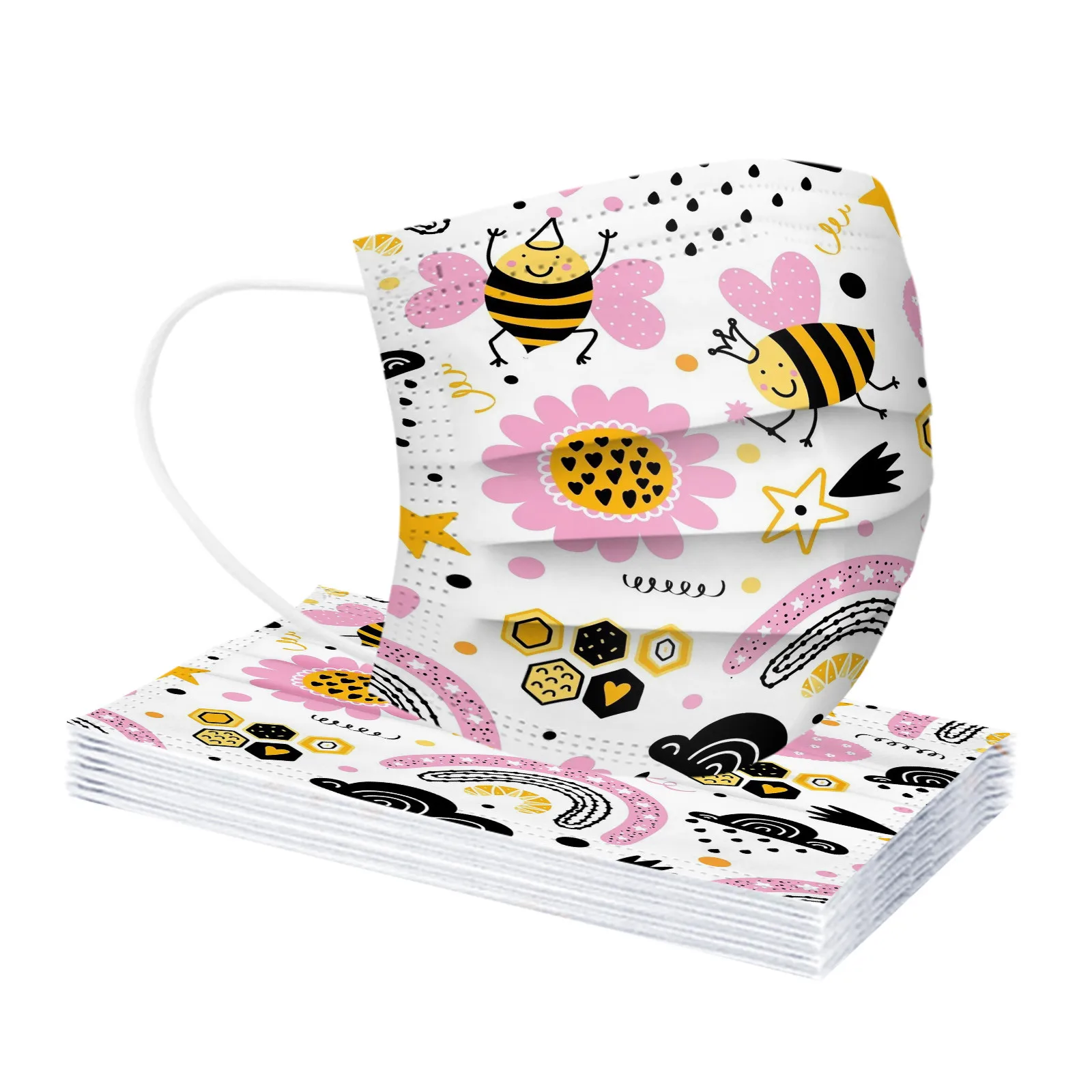 

50pcs Bees Disposable Face Maske For Child Kids Girls 3ply Protective Mouth Masks For Girls Adjust Face-mask No Decoration