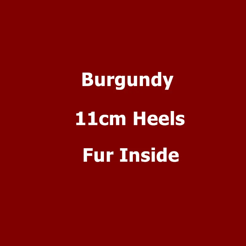 Fur 11cm burgundy Qiannml/Большие размеры 32, 33-43, женская обувь с глубоким носком на каблуке, г. Теплые Меховые Туфли-лодочки на платформе женские офисные туфли на высоком каблуке - Цвет: Fur 11cm burgundy