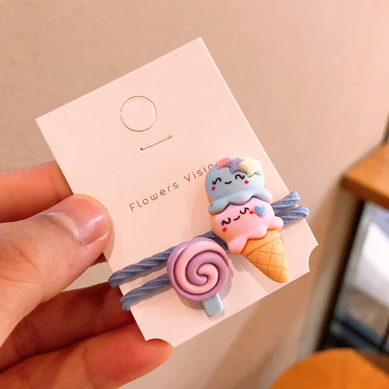 2 шт. Детские эластичные пончики для волос с мороженым|Аксессуары девочек| |