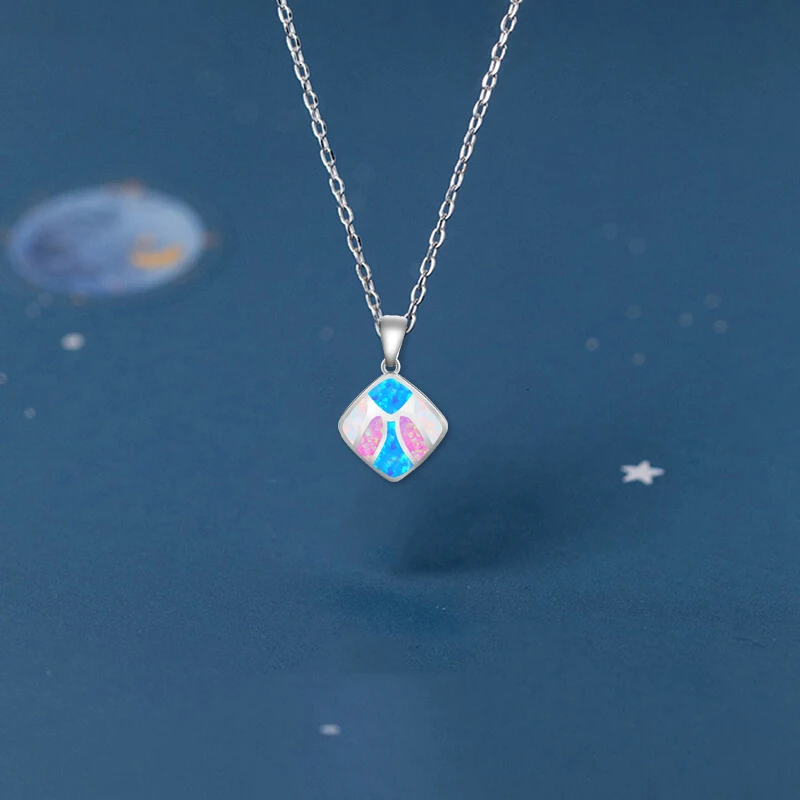 Popular Lovers' Pendant Wholesale Retail Rectangle Color Fire Opal Silver Necklace Fashion jewelry OP460 | Украшения и
