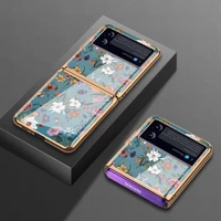 luxury floral case for samsung galaxy z flip 3 cover tempered glass flip3 shockproof shell for samsung z flip 3 case