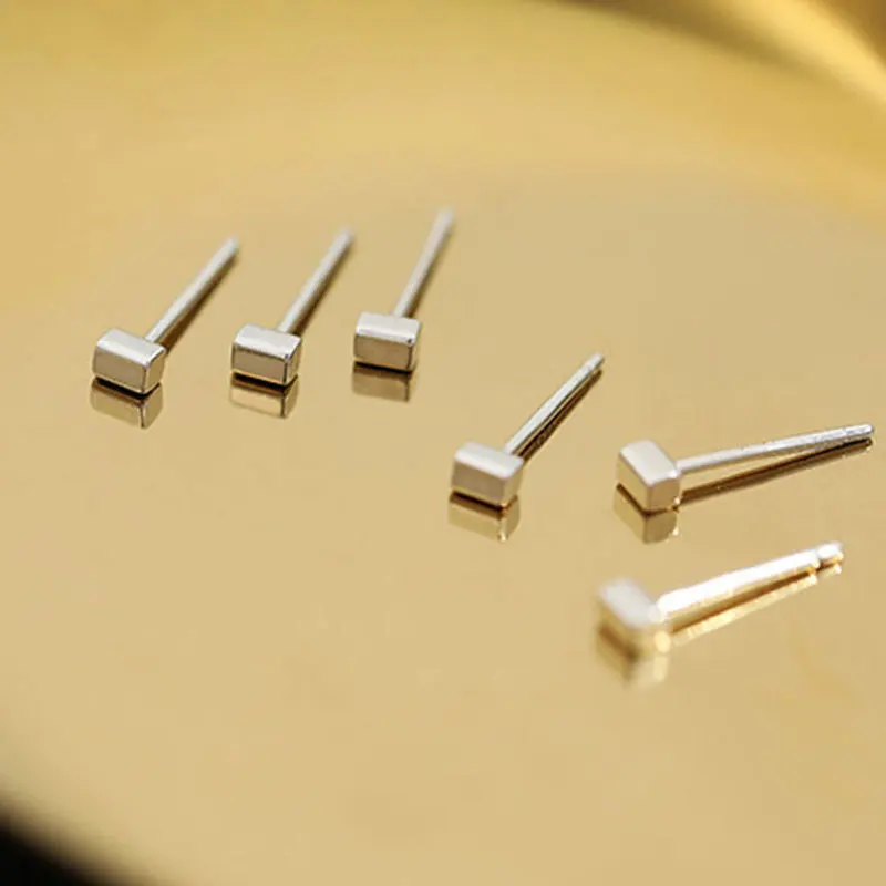 

New S925 Sterling Silver Stud Earrings Simple Mini Stereo Rectangle Stud Earrings Temperament Geometric Shape Earrings