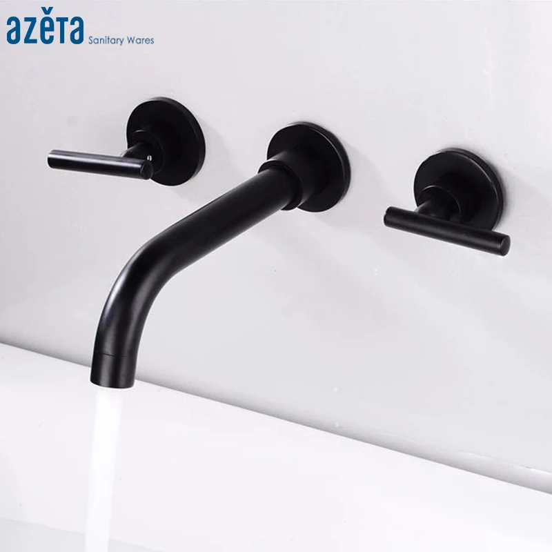 

AZETA New Arrival 3 Hole Dual Handles Basin Faucet Black Brass Wall Mount Bathroom Sink Faucet Rotatable Water Mixer Tap AT5666B