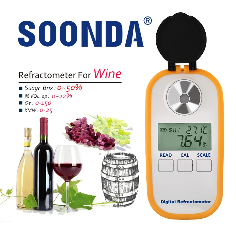 Refractómetro Digital 4 en 1 para hacer vino, 0-50% grados, medida Brix 0-22% VOL, Alcohol,Oe,KMW, Alcohol de vino