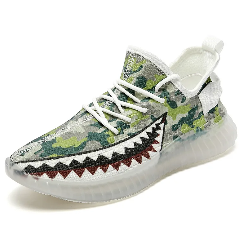 

Shark Printed Design Man Casual Sneakers Summer Fashion Breathable Comfort Sport Shoes Street Trendy Grey Trainers Fast Shipping