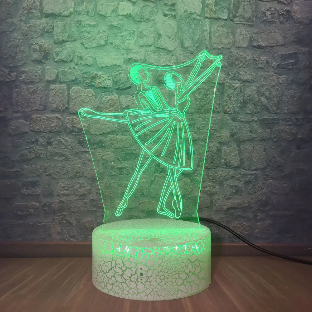 Балет Танцы 3D Ночник светильник USB Батарея Сенсорный пульт настольная лампа