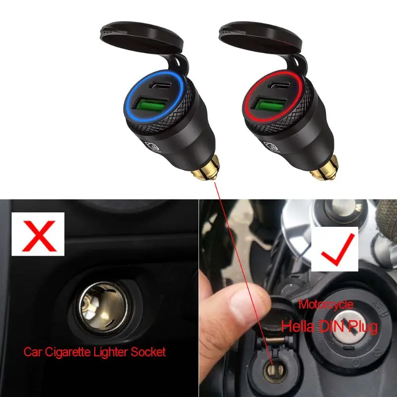 Водонепроницаемое мотоциклетное быстрое зарядное устройство 12 В 24 QC3.0 USB Type C PD