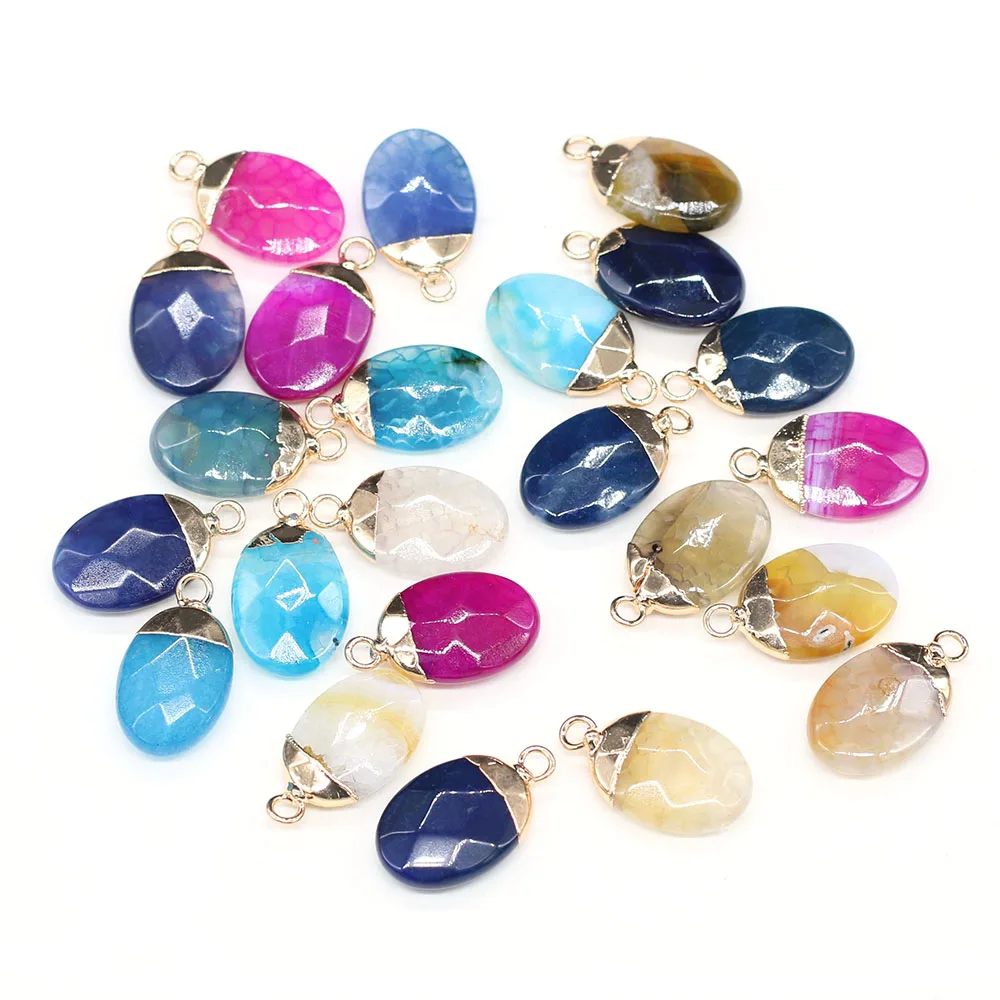 

5 PCS Natural Stone Oval Shape Pendants Agates Charms for DIY Jewelry Making Necklace Bracelets Accessories Size 13x22mm