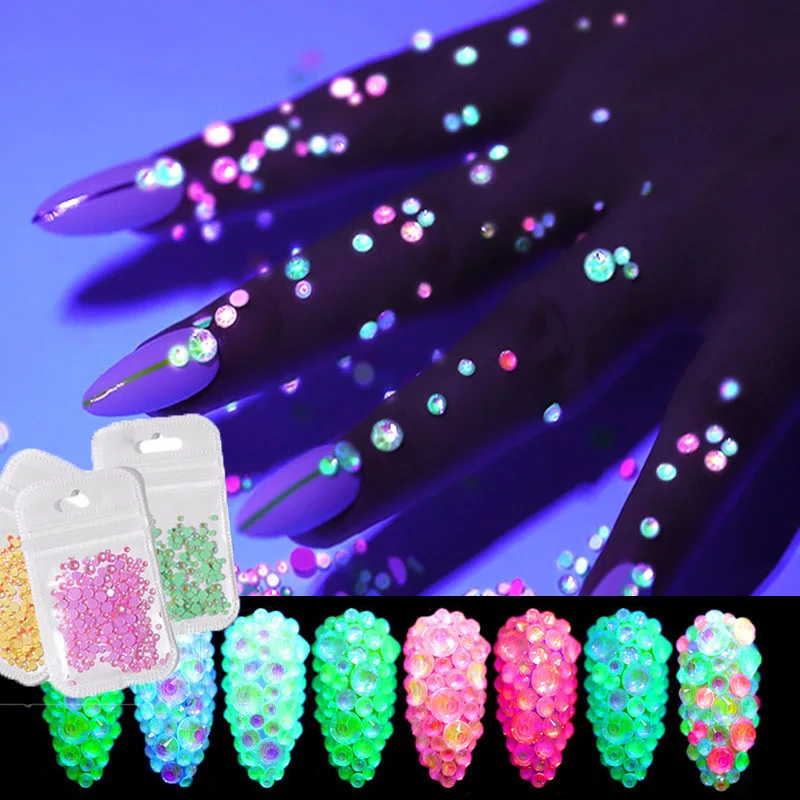 

1 сумка светящийся хрустальный ноготь маникюрный-разные размеры украшения из страз 3D блестящая Переливающаяся Jewelly светится в темноте брил...
