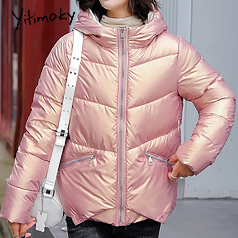 Yitimoky 2021 зимние яркие парки для лица женская куртка на молнии модное корейское