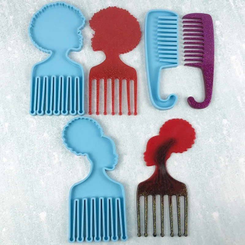 

African Men Women Heads Shaped Combs Epoxy Resin Mold Silicone Mould DIY Crafts Casting Tool