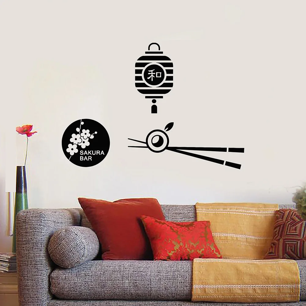

Asian Food Wall Decal For Living Room Fish Sakura Bar Rolls Sushi Oriental Cuisine Vinyl Wall Stickers Decor Dining Room W817