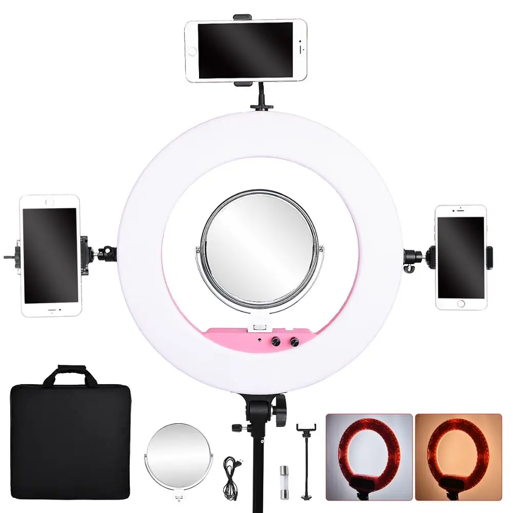 Pink FOSOTO FT-R480 фотографический светильник ing 3200-5800K кольцевая лампа 480 светодиодный кольцевой светильник Зеркало для камеры телефона фотостудии Youtube макияж - Цвет: Pink