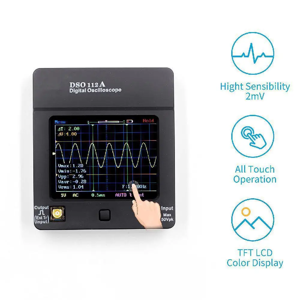 

DSO112A Handheld Digital Storage Oscilloscope TFT Touch Screen 2MHz 5Msps