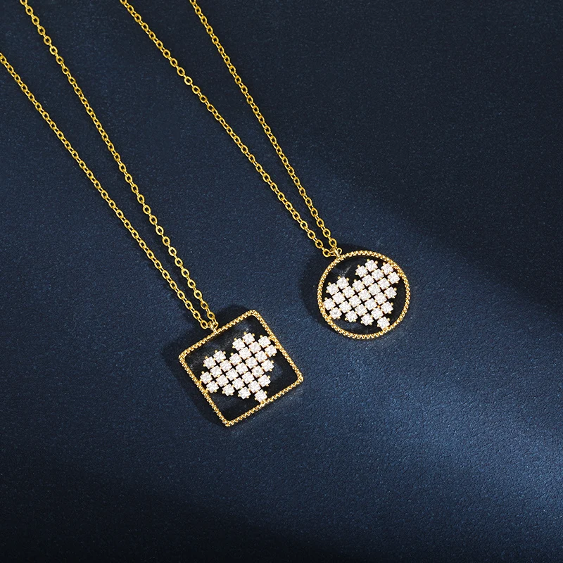 Уникальное ажурное геометрическое ожерелье с кулоном в форме сердца кристаллами