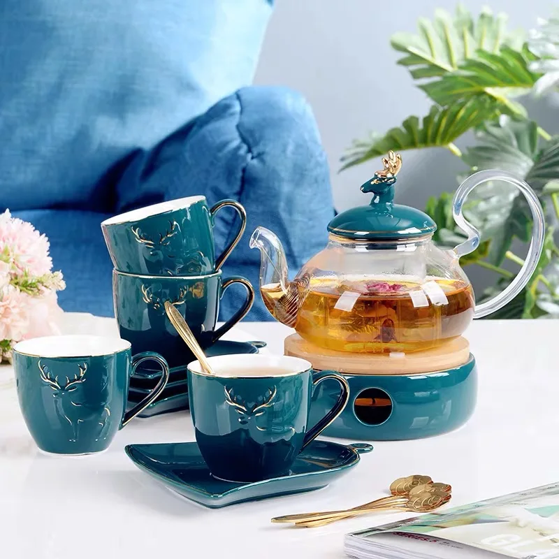 Керамическая чайная чашка Cofee в скандинавском стиле с стеклянным держателем для