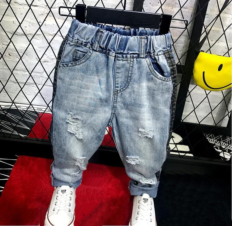 

Vintage Hole Children Cowboy Trouser Fashion Fold Baby Boys Jeans Spring Cotton Kids Boys Ripped Denim Pants 2-6YEARS