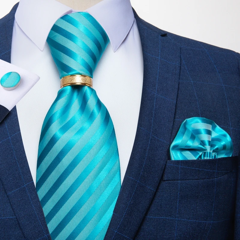 

Light Blue Striped Men's Ties Business Formal Neck Tie For Men 8cm Width Silk Jacquard Gravata Tie Ring Gift For Men DiBanGu