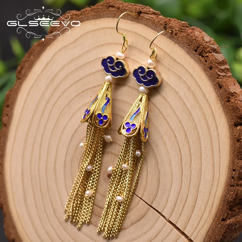 GLSEEVO Перегородчатые белые облака кисточки Индивидуальные женские серьги ручной