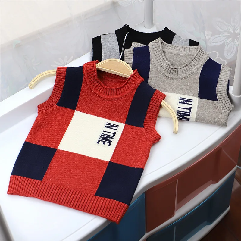 Осенне-зимние свитера для мальчиков теплая одежда без рукавов малышей Топы