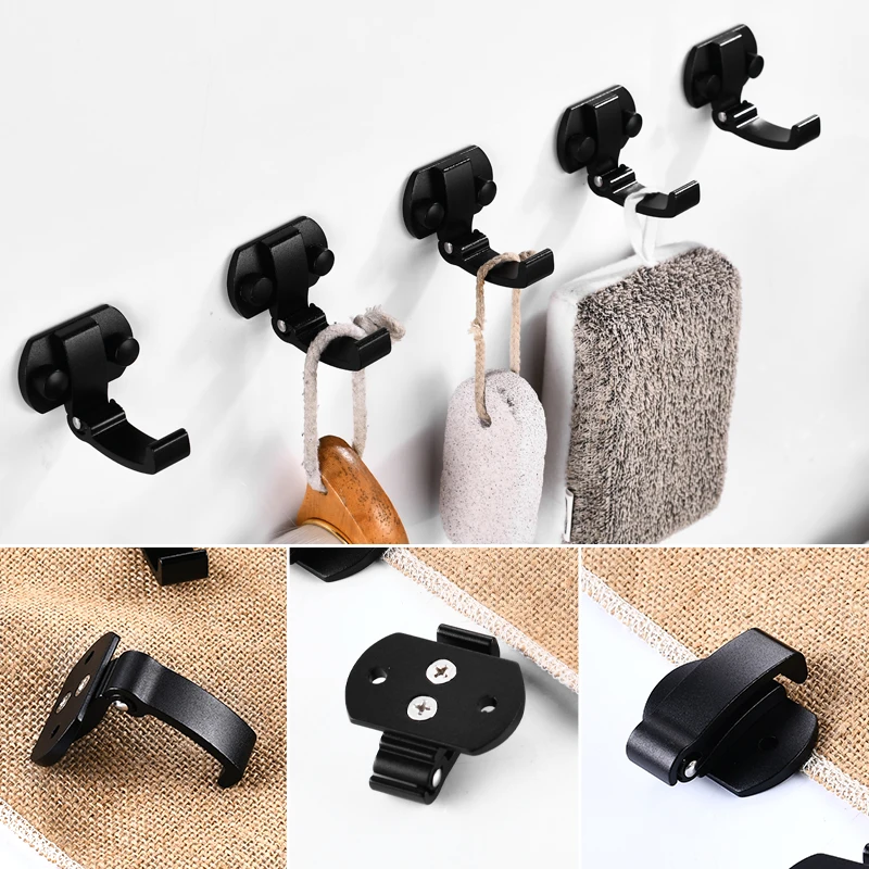 Черный алюминиевый складной крючок для халата настенные крючки ванной комнаты