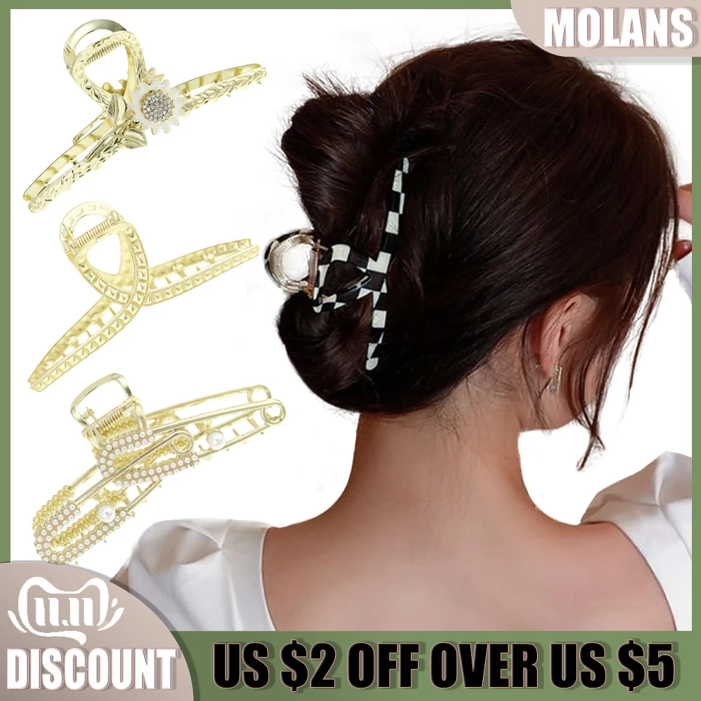 

Molan имитация металла Стразы декоративная шпилька Дамская Роскошная шпилька для волос высокий качественный конский хвост шпилька Осенняя Д...