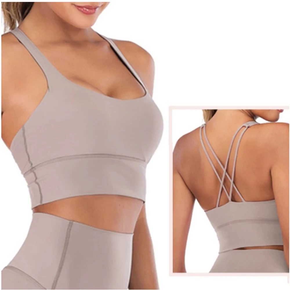 

Back Criss Sports Bras Cross Top With Removable Pads Quick Dry Fitness Bras Yoga Crop Tops Women Solid Workout Yoga Bra