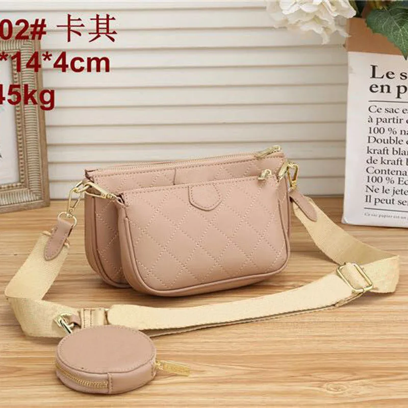 

Messenger Bag Three-Piece Set Free Shipping with Logo Bags for Women Fashion All-Match Wide Shoulder Strap Single Shoulder