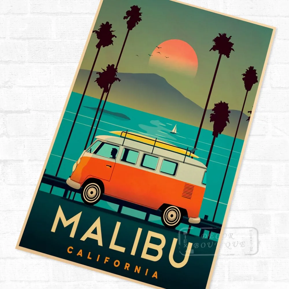 Привод для Малибу в винтажном стиле Для путешествий ретро крафт бумага плакат