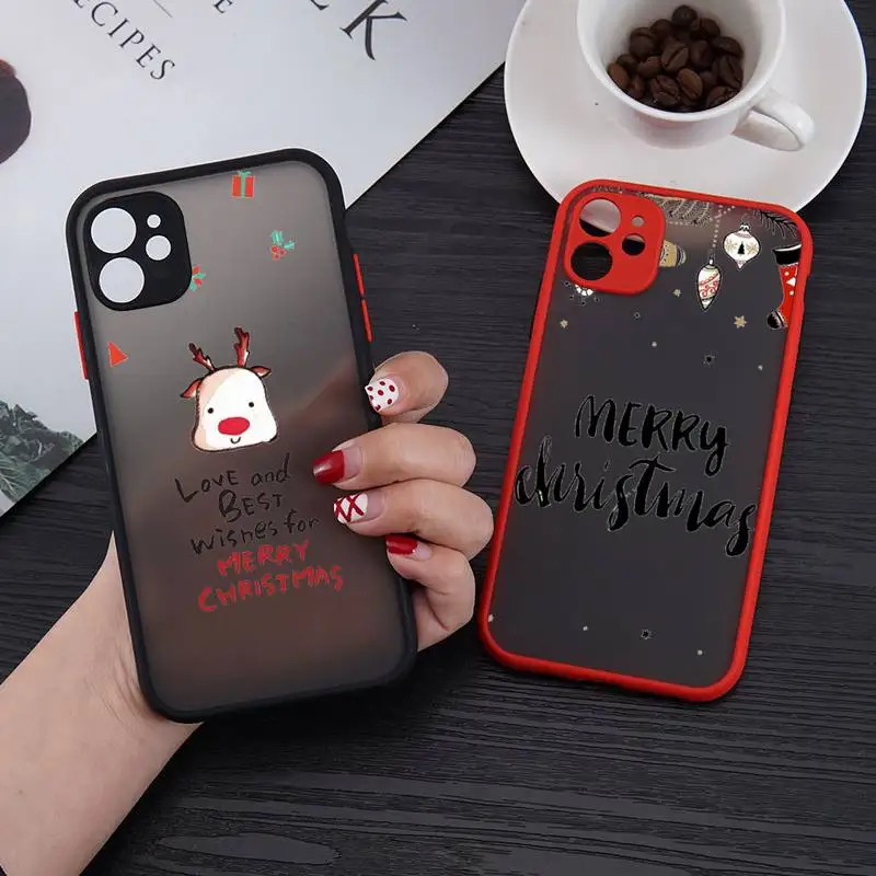 

Merry Christmas snowman cartoon elk Phone Case matte transparent For iphone 7 8 11 12 plus mini x xs xr pro max cover
