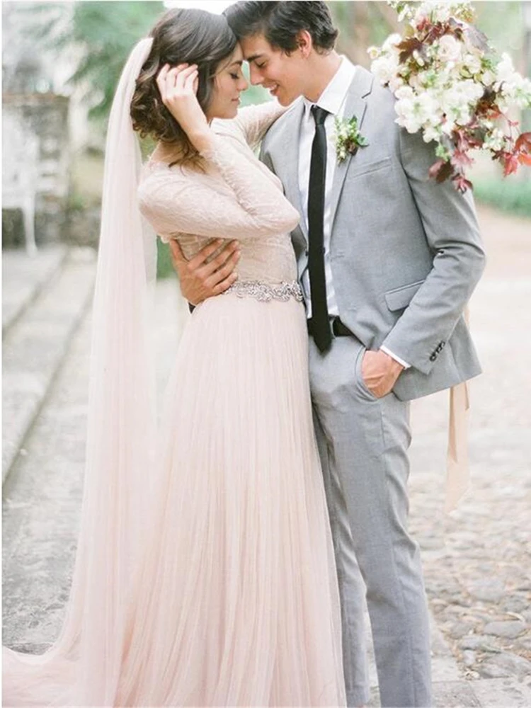 Vestido de novia Sexy con escote en V pronunciado y Espalda descubierta, vestido de novia con Apliques de encaje para exteriores