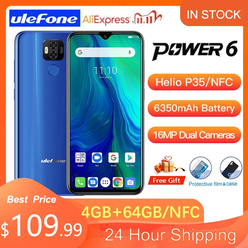 Ulefone Power 6 смартфон на Android 9 0 Helio P35 Восьмиядерный 6350 мАч 3 дюйма 4 Гб 64 ГБ 16 МП face ID NFC 4G