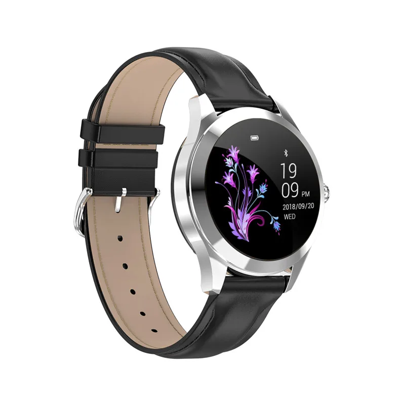 Sliver black leather Женские Модные Смарт-часы IP68, водонепроницаемые, мониторинг сердечного ритма, Bluetooth, для Android IOS, фитнес-браслет, Смарт-часы - Цвет: Sliver black leather