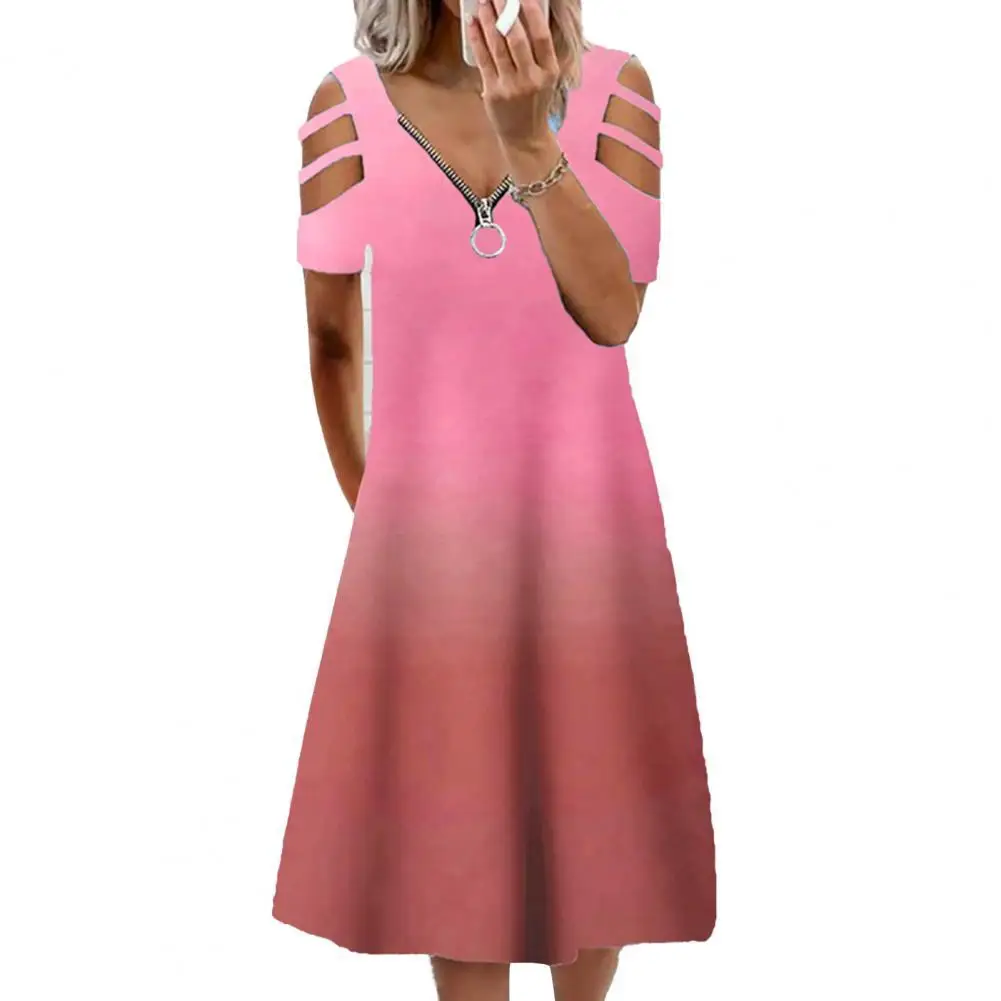 

Женское платье-миди на молнии, с V-образным вырезом и коротким рукавом