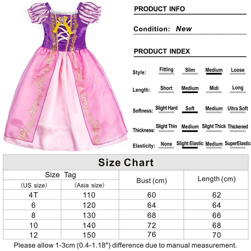 AmzBarley Girls Rapunzel Dresses Fancy Childrens Festival Clothing Cosplay Princess Birthday Party Halloween Costume Clothes | Детская