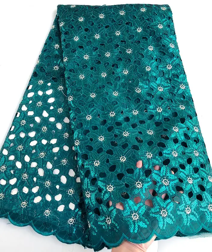teal green 5 ярдов блестящая ажурная органза, кружево красивая африканская швейная ткань с блестками нигерийская Гана одежда - Цвет: teal green