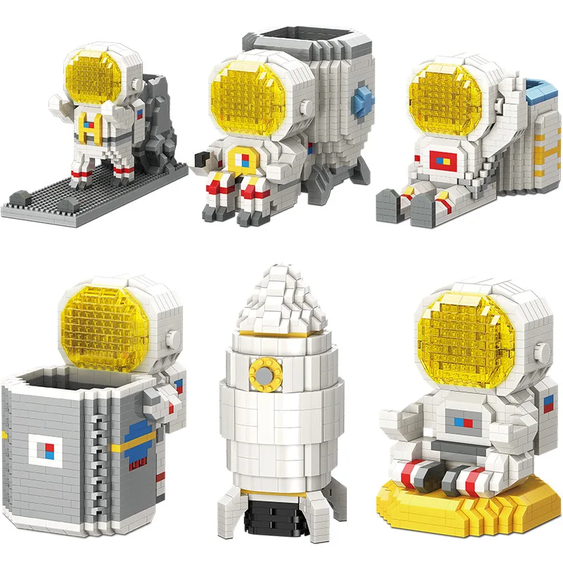 

New Lantern Astronaut Flying Rocket Student Pen Holder Micro-diamond Small Particle Building Block Puzzle Children's Toy Gift
