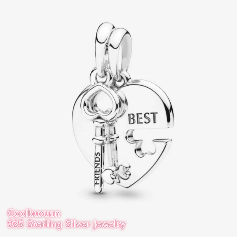 Осень Оригинал 100% Серебро 925 пробы лучшие друзья сердце и ключ подвеска для